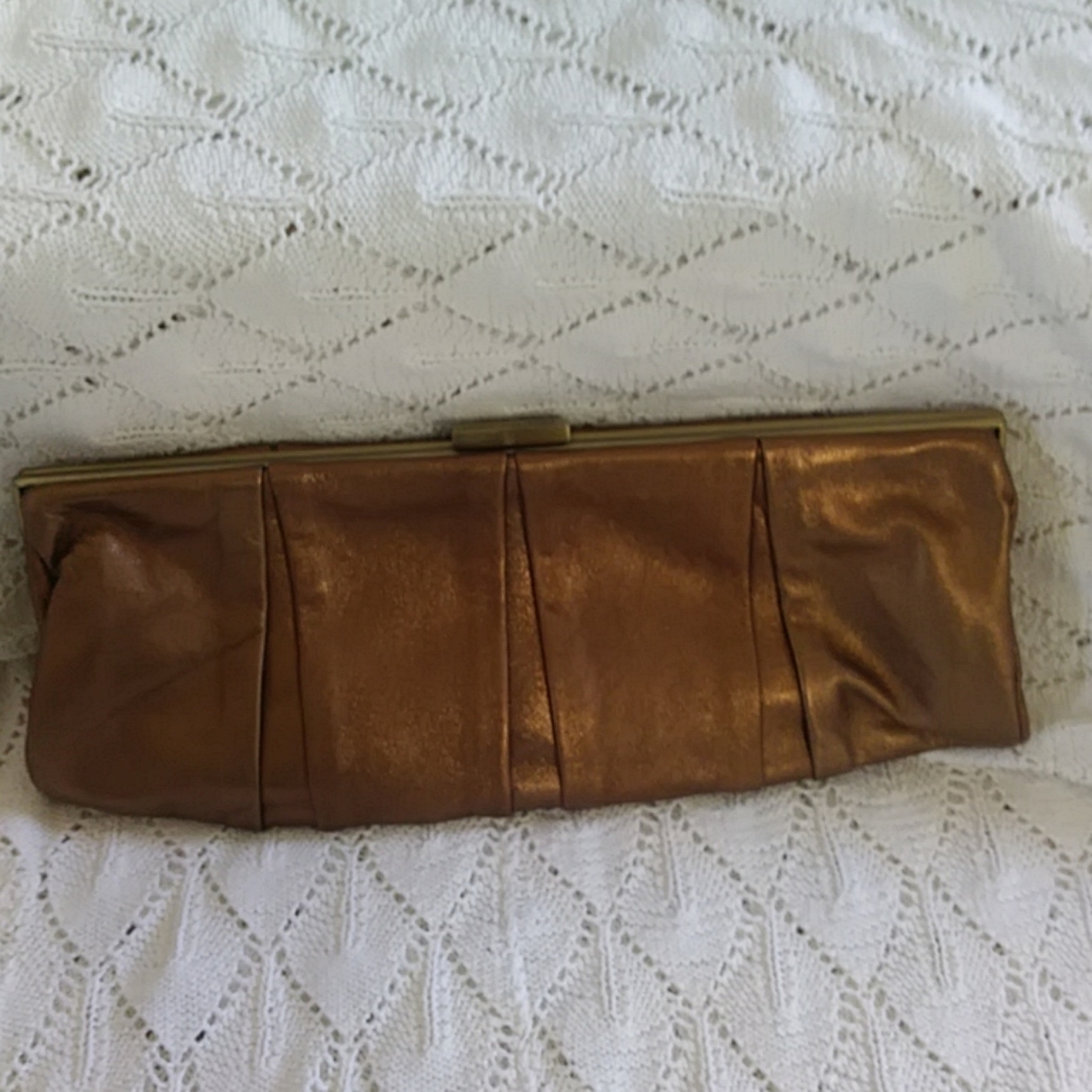 Express bronze leather clutch bag